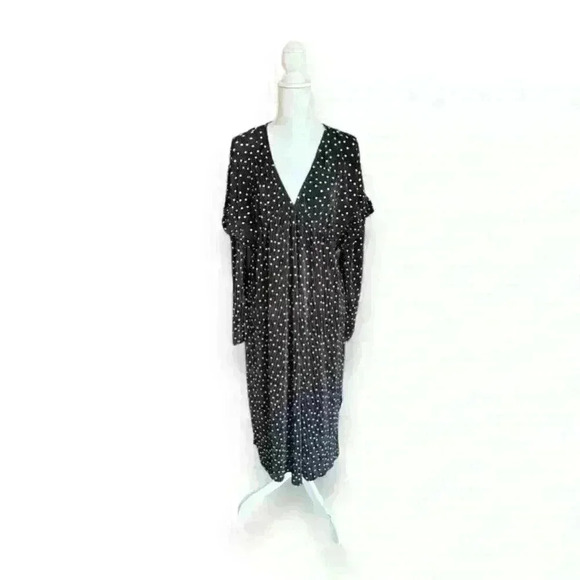 ASOS DESIGN Plisse V-Neck Midi Dress in Mono Dot Print Size XL NWT​ - Picture 1 of 5